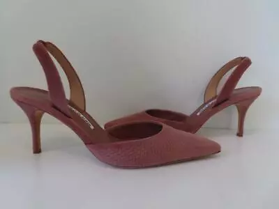 Manolo Blahnik Rose Textured Suede Carolyne 80 Slingbacks/Shoes EUR 40.5 $795 • $195