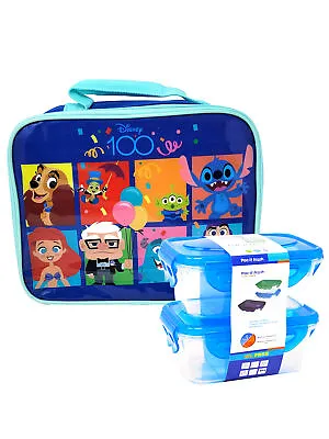 Disney 100 Celebration Characters Lunch Bag Insulated W/ 2-Piece Container Set • £16.40