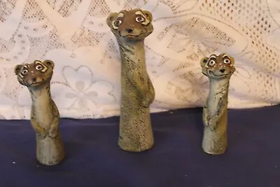 3 Pottery Green African Meerkat Figurines • £20