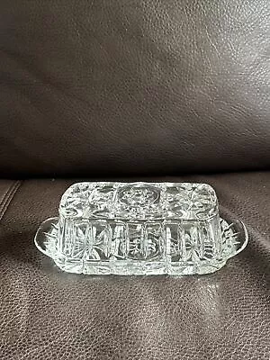 Vintage Anchor Hocking  Star Of David Pressed Glass Butter Dish Grannycore  • $6