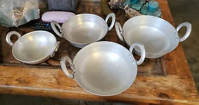 Set Of 4 X Antique Or Vintage Handmade Indian Kadai Karahi Woks Cooking Pans Pot • $75