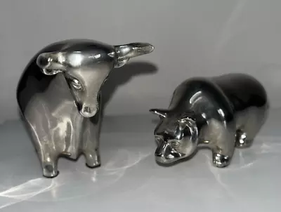 Vintage Merrill Lynch Silver Metal Bull And Bear Figurines • $50