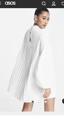$44.95 • Buy ASOS DESIGN High Neck Pleated Trapeze Mini Dress In Ivory Size UK 16