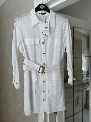 £35 • Buy Zara White  Lace Detail Shirt Dress, Lightweight Dress, Size L