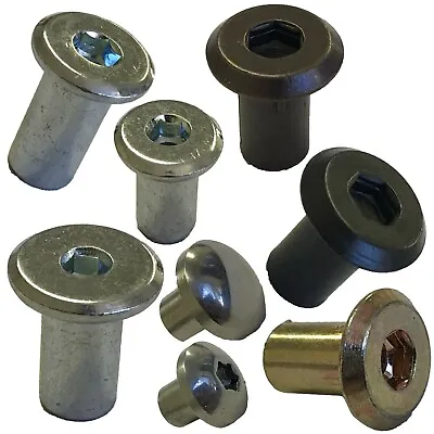 M6 Connector Bolt Cap Nuts Zinc Gold Bronze Black Allen Key Head Furniture Caps • £3.06