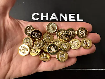 LOT OF 10 Vintage CHANEL Gold Color Metal Button CC Logo In Silver High Relief • $80