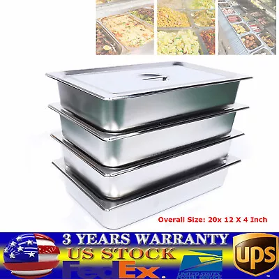 4 Deep Full Size Stainless Steel Steam Table Pans W/ Lids Hotel Food Prep 4 Pack • $51.30