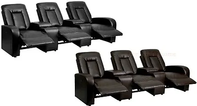 3 Manual Recline Home Theater Chairs Black Brown Leathersoft Storage Cup Holder • $1689.96