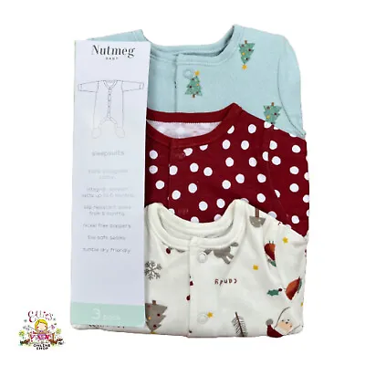 £10.99 • Buy Baby Christmas Sleepsuits Babygrows Unisex Multipack Nutmeg Xmas Festive Oufit