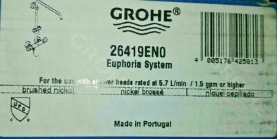 £320.44 • Buy GROHE Bare Euphoria Retrofit 1-Jet Shower System In Brushed Nickel 26419ENO