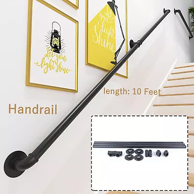 10FT Iron Handrail For Steps Stair Railing Hand Rail Kit Black Outdoor Indoor US • $38.96