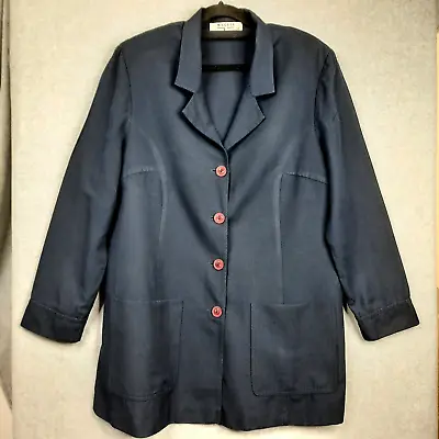 $34.99 • Buy Maggie T Womens Linen Blend Jacket Size 14 Navy Blue Large Pockets Long Sleeve