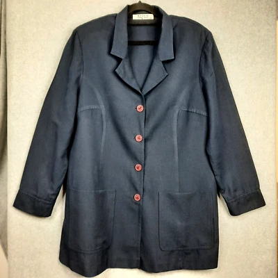 $34.99 • Buy Maggie T Womens Linen Blend Jacket Size 14 Navy Blue Large Pockets Long Sleeve