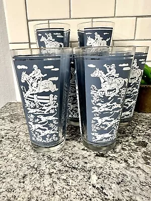 Vintage Hazel Atlas Wedgewood English Hunting Scene Tumblers/Glasses Set Of 8 • $59.99