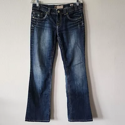 Mek Denim Womens 30x34 Capetown Boot Cut Jeans Distressed Low Rise Stretch Blue • $18.70