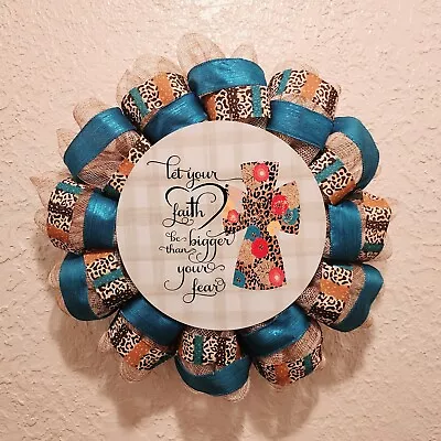 Faith And Fear Wreath - Deco Mesh And Ribbon - Handmade • $40