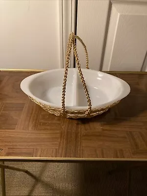 Vintage Milk Glass Divided Casserole Dish J239 With Metal Carrier • $8.99