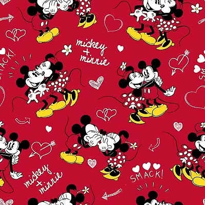 BTY Disney Valentines Love Mickey Mouse Red Cotton Fabric By The Yard 72721 • $10.50