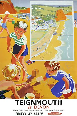 Vintage Railway Poster Teignmouth Is Devon Beach Seaside Kids ART PRINT A3 A4 • £5.99