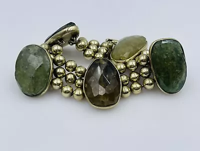 Vaubel Vintage Yellow Gold Plated Bead Link Green Stones Bracelet • $395