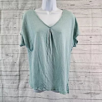 Sigrid Olsen Womens Linen Top Sz Medium Green Short Sleeve • $15.99