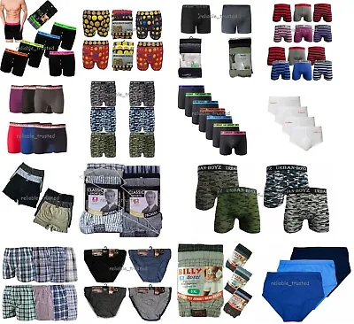 12 X Pairs Of Mens Boys Plain Printed Army Cotton Boxers Trunks Underwear Pants • £25.99