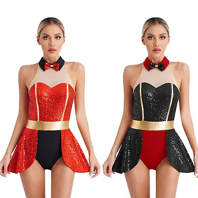 Women Circus Ringmaster Costume Elasticity Leotard Carnival Dress Sequin Shiny • $10.99