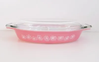 Pyrex Gaiety Daisy Pink Serving Oven Dish With Lid Vintage Retro Kitchenware • £25