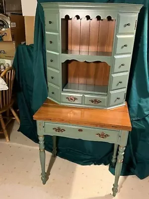 Vtg Mid-century Spraque & Carleton Solid Rock Maple Hutch & Fold Ou Top Desk • $229