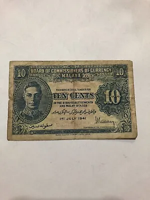 Malaya 10 Cents 1941 P-8 • $12