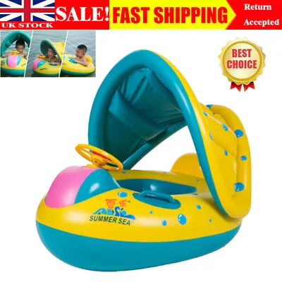 Baby Swimming Ring With Seat Canopy Inflatable Toddler Float For Pool Water Toy* • £11.79