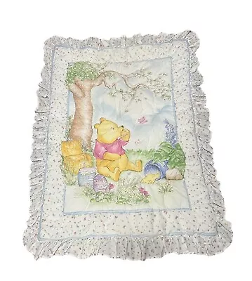 Vintage 1997 90s Classic Pooh Ruffled Crib Comforter Blanket Quilt 40x30 • $31.49