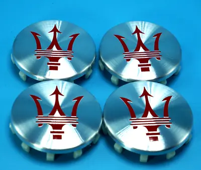 2002-18 MASERATI WHEEL CENTER CAPS SILVER WITH RED TRIDENT SET OF 4 - - 60mm • $35.88