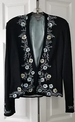 SIGRID OLSEN Cardigan Sweater Black W/Embroidery Beading Partial Lining Sz PM • $29.90