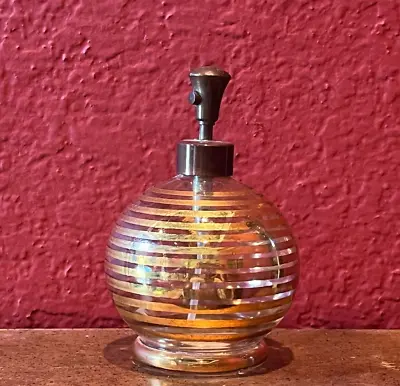 Vtg IRICE Atomizer Perfume Bottle Clear W/ Gilded Stripes 3.75  High ~Gorgeous!! • $24.99