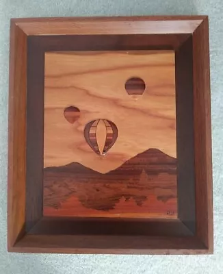 Vintage Robert Johnson Wood Inlay Picture Hot Air Balloons 14  X 12  • $39.99