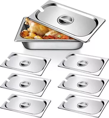 6 Pack 1/3 Steam Table Pan Covers Stainless Steel Hotel Pan Lid With Handle Cate • $35.75