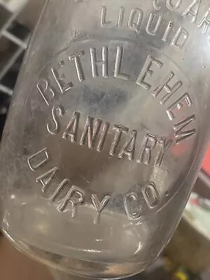 Vtg Quart Slug Plt Embossed Milk Bottle Bethlehem Sanitary Dairy Co. • $45