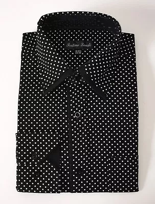 Men's Mini Polka Dot Fashionable Cotton Dress Shirt #617 White & Black • $22.95