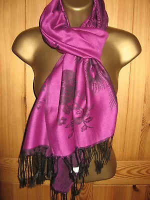£9 • Buy THREE Large Shawls/scarves: Silky Floral, Cerise Peacock, Red Metallic Swirl NEW