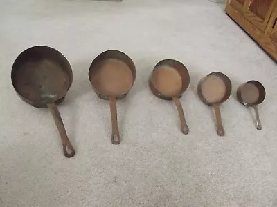 Five Vintage Copper Sauce Pan Cooking Pot Cast Iron Handles • $19