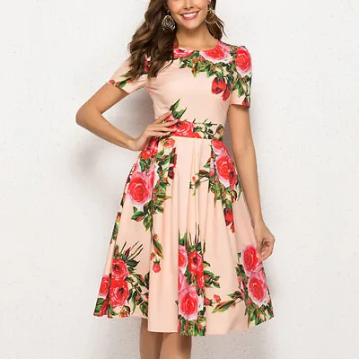 £11.82 • Buy Womens Short Sleeve Vintage Floral Midi Dress Ladies Formal Evening Party Dress