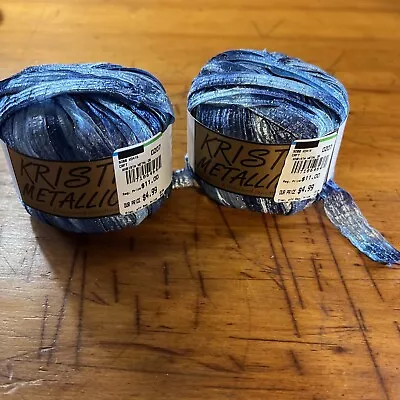 KRISTHA Metallic Blue Ombré Shimmery Ribbon Yarn ITALY 60 Yards H • $12.50