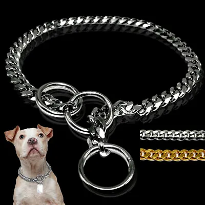 £9.59 • Buy Dog Choker Slip Chain Collar Stainless Steel Curb Snake Necklace Rottweiler Gold
