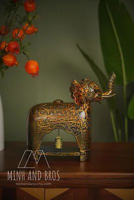 Lacquer Elephant Statue Exquisite Son Mai Lacquer Collectibles Vietnam Art • $189.45