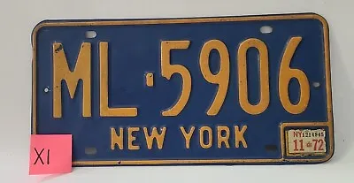 1972 New York License Plate ML•5906 Blue & Orange Metal Old Vintage ⬇ X1 • $22.50