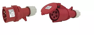 JCE 16 AMP 32 AMP Red 415V 3 Phase Industrial Plugs + Sockets 5 Pin IP44 Rated  • £9.50