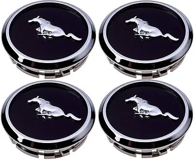 2.67 /68MM Ford Mustang Wheel Rim Center Caps Black Chrome Edge Running Horse • $13.10