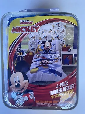 Mickey Mouse Toddler 4 Piece Bedding Set Comforter Sheets Pillowcase • £48.65