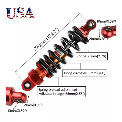 800lbs 10.5  270mm Rear Shock For Dirt Pit Bike 110cc 125cc CRF50 CRF70 SSR SDG • $55.83